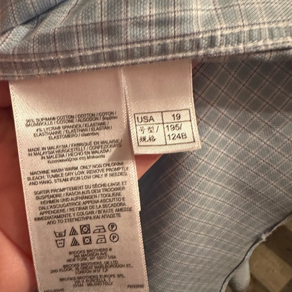Brooks Brothers Blue Button down. Neck size 19. Sleeve length 37. - Picture 3 of 4